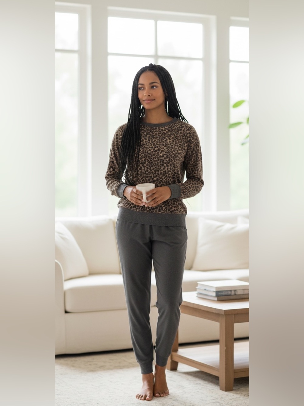 Splendid 2‑Piece Pajama Set NWT | XS Leopard Top & Jogger Pants Soft Loungewear